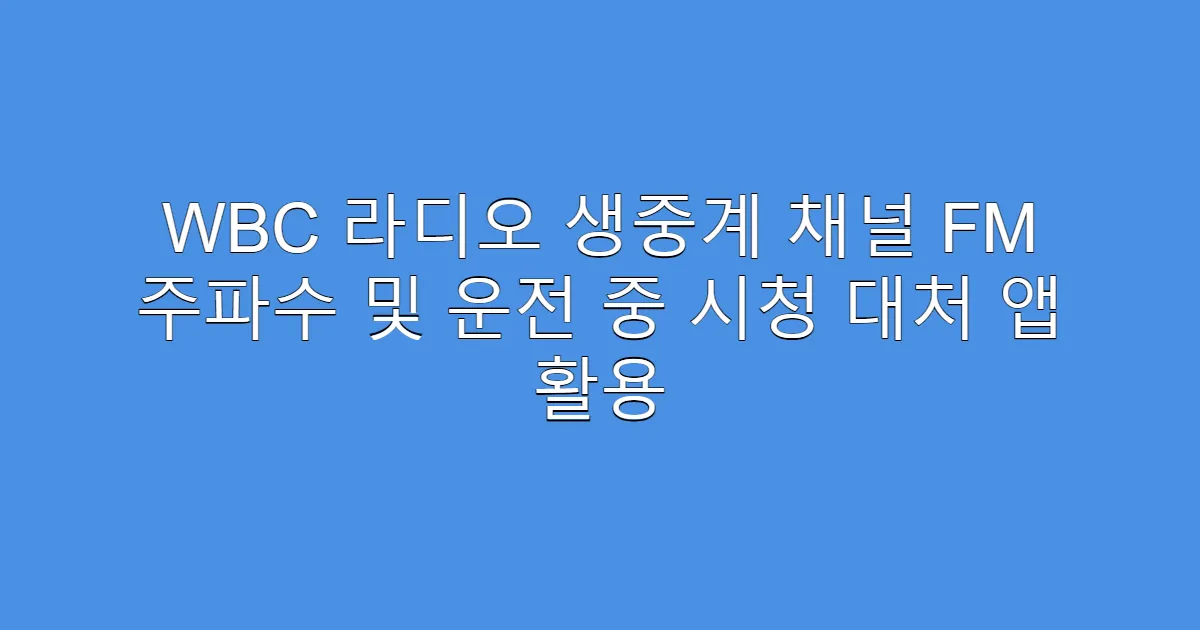 WBC 라디오 생중계 채널 FM 주파수 및 운전 중 시청 대처 앱 활용