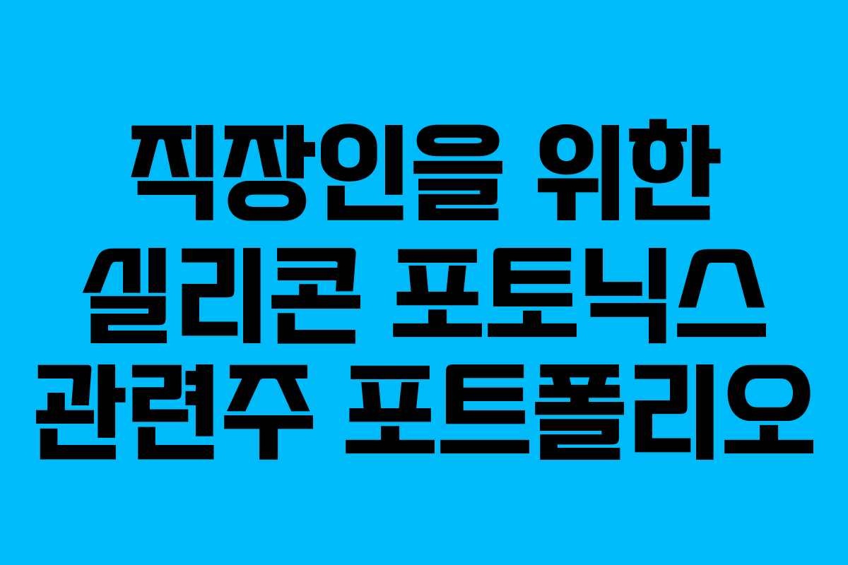 직장인을 위한 실리콘 포토닉스 관련주 포트폴리오